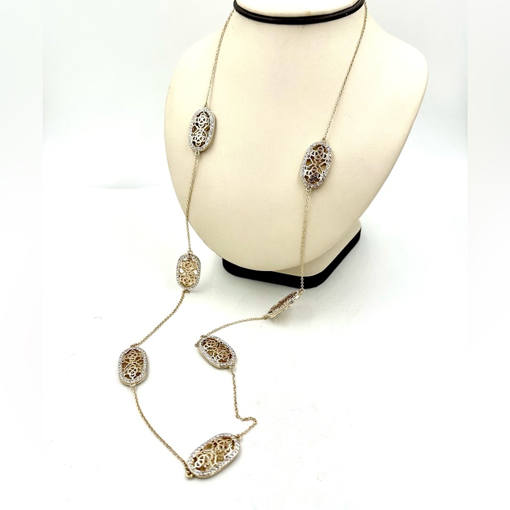 Gold Crystal Filigree Station Necklace 38” KS Designer Inspired NWOT